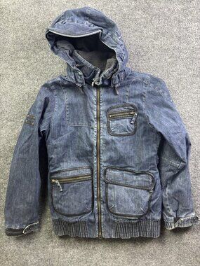 Volcom Jacket Womens Small Blue Thermonite Hooded Insulated Denim Ski Snowboard